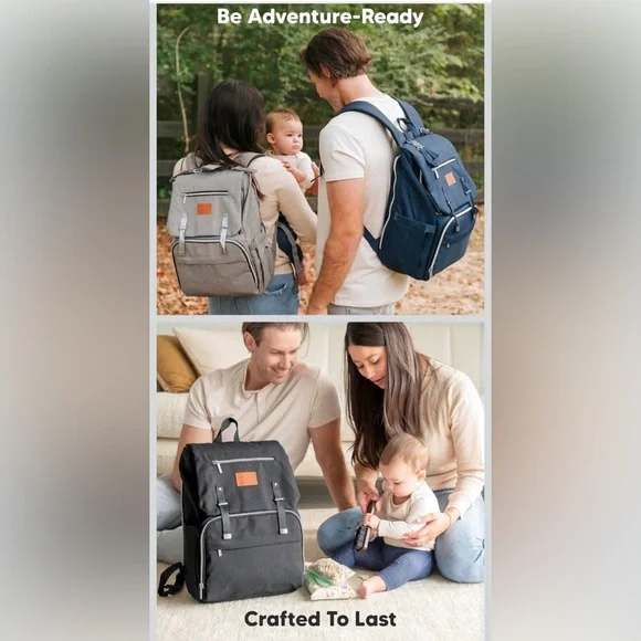 NWT..Gray Diaper Bag Backpack for Men and Women - Picture 5 of 9